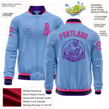 Laden Sie das Bild in den Galerie-Viewer, Custom Light Blue Pink Purple-Black Bomber Varsity Letterman Zipper Jacket

