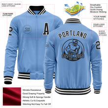 Laden Sie das Bild in den Galerie-Viewer, Custom Light Blue Black-White Bomber Varsity Letterman Zipper Jacket
