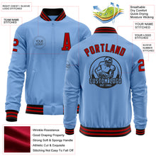 Laden Sie das Bild in den Galerie-Viewer, Custom Light Blue Red-Black Bomber Varsity Letterman Zipper Jacket
