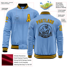 Laden Sie das Bild in den Galerie-Viewer, Custom Light Blue Gold-Black Bomber Varsity Letterman Zipper Jacket
