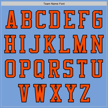 Laden Sie das Bild in den Galerie-Viewer, Custom Light Blue Orange-Black Bomber Varsity Letterman Zipper Jacket
