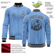 Laden Sie das Bild in den Galerie-Viewer, Custom Light Blue Gray-Black Bomber Varsity Letterman Zipper Jacket
