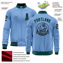 Laden Sie das Bild in den Galerie-Viewer, Custom Light Blue Black-Teal Bomber Varsity Letterman Zipper Jacket
