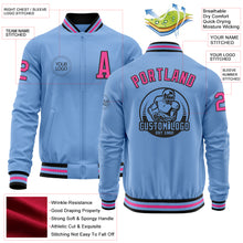 Laden Sie das Bild in den Galerie-Viewer, Custom Light Blue Pink-Black Bomber Varsity Letterman Zipper Jacket
