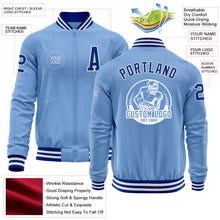 Laden Sie das Bild in den Galerie-Viewer, Custom Light Blue Royal-White Bomber Varsity Letterman Zipper Jacket
