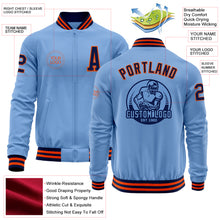 Laden Sie das Bild in den Galerie-Viewer, Custom Light Blue Navy-Orange Bomber Varsity Letterman Zipper Jacket
