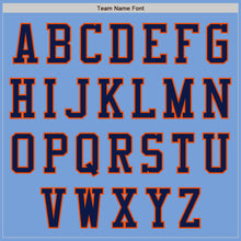 Laden Sie das Bild in den Galerie-Viewer, Custom Light Blue Navy-Orange Bomber Varsity Letterman Zipper Jacket
