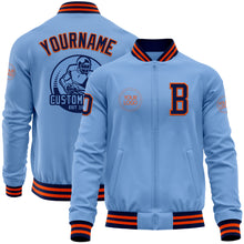 Laden Sie das Bild in den Galerie-Viewer, Custom Light Blue Navy-Orange Bomber Varsity Letterman Zipper Jacket
