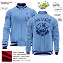 Laden Sie das Bild in den Galerie-Viewer, Custom Light Blue Navy Bomber Varsity Letterman Zipper Jacket

