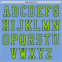 Laden Sie das Bild in den Galerie-Viewer, Custom Light Blue Neon Green-Navy Bomber Varsity Letterman Zipper Jacket
