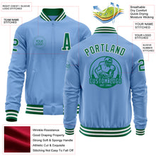 Laden Sie das Bild in den Galerie-Viewer, Custom Light Blue Kelly Green-White Bomber Varsity Letterman Zipper Jacket
