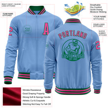 Laden Sie das Bild in den Galerie-Viewer, Custom Light Blue Pink-Kelly Green Bomber Varsity Letterman Zipper Jacket
