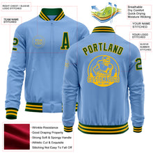 Laden Sie das Bild in den Galerie-Viewer, Custom Light Blue Green-Gold Bomber Varsity Letterman Zipper Jacket
