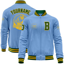 Laden Sie das Bild in den Galerie-Viewer, Custom Light Blue Green-Gold Bomber Varsity Letterman Zipper Jacket
