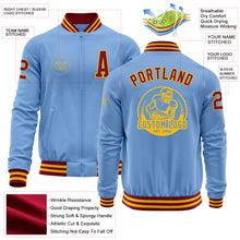 Laden Sie das Bild in den Galerie-Viewer, Custom Light Blue Crimson-Gold Bomber Varsity Letterman Zipper Jacket
