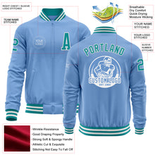 Laden Sie das Bild in den Galerie-Viewer, Custom Light Blue Teal-White Bomber Varsity Letterman Zipper Jacket
