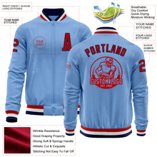Laden Sie das Bild in den Galerie-Viewer, Custom Light Blue Red-Navy Bomber Varsity Letterman Zipper Jacket
