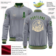 Laden Sie das Bild in den Galerie-Viewer, Custom Gray Green-Cream Bomber Varsity Letterman Zipper Jacket
