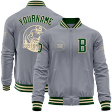 Laden Sie das Bild in den Galerie-Viewer, Custom Gray Green-Cream Bomber Varsity Letterman Zipper Jacket
