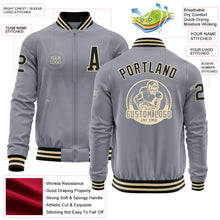 Laden Sie das Bild in den Galerie-Viewer, Custom Gray Black-Cream Bomber Varsity Letterman Zipper Jacket
