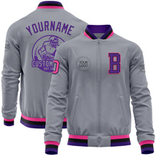 Laden Sie das Bild in den Galerie-Viewer, Custom Gray Pink Black-Purple Bomber Varsity Letterman Zipper Jacket
