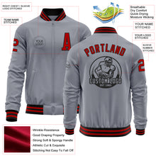 Charger l&#39;image dans la galerie, Custom Gray Red-Black Bomber Varsity Letterman Zipper Jacket
