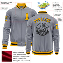 Laden Sie das Bild in den Galerie-Viewer, Custom Gray Gold-Black Bomber Varsity Letterman Zipper Jacket

