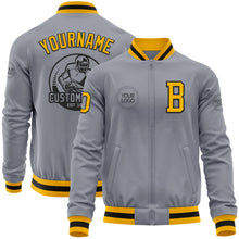 Laden Sie das Bild in den Galerie-Viewer, Custom Gray Gold-Black Bomber Varsity Letterman Zipper Jacket
