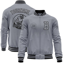 Laden Sie das Bild in den Galerie-Viewer, Custom Gray Black Bomber Varsity Letterman Zipper Jacket
