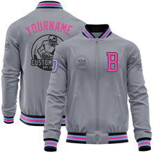 Laden Sie das Bild in den Galerie-Viewer, Custom Gray Light Blue Black-Pink Bomber Varsity Letterman Zipper Jacket
