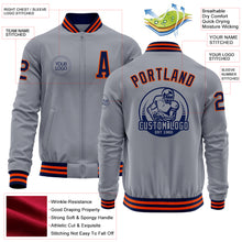 Загрузить изображение в средство просмотра галереи, Custom Gray Navy-Orange Bomber Varsity Letterman Zipper Jacket
