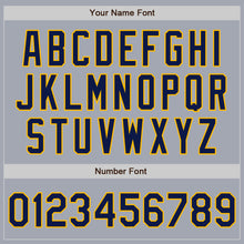 Laden Sie das Bild in den Galerie-Viewer, Custom Gray Navy-Gold Bomber Varsity Letterman Zipper Jacket
