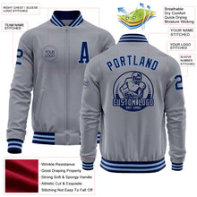 Загрузить изображение в средство просмотра галереи, Custom Gray Navy-Light Blue Bomber Varsity Letterman Zipper Jacket
