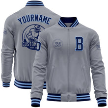 Загрузить изображение в средство просмотра галереи, Custom Gray Navy-Light Blue Bomber Varsity Letterman Zipper Jacket
