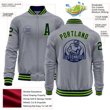 Загрузить изображение в средство просмотра галереи, Custom Gray Navy-Neon Green Bomber Varsity Letterman Zipper Jacket
