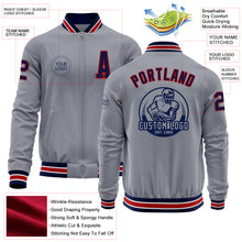 Загрузить изображение в средство просмотра галереи, Custom Gray Navy-Red Bomber Varsity Letterman Zipper Jacket
