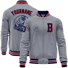 Загрузить изображение в средство просмотра галереи, Custom Gray Navy-Red Bomber Varsity Letterman Zipper Jacket
