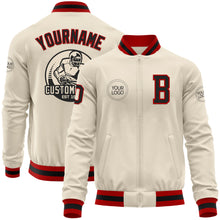 Загрузить изображение в средство просмотра галереи, Custom Cream Black-Red Bomber Varsity Letterman Zipper Jacket
