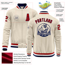 Загрузить изображение в средство просмотра галереи, Custom Cream Red Navy-White Bomber Varsity Letterman Zipper Jacket
