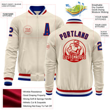 Laden Sie das Bild in den Galerie-Viewer, Custom Cream Royal Red-White Bomber Varsity Letterman Zipper Jacket
