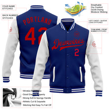 Laden Sie das Bild in den Galerie-Viewer, Custom Royal Red-White Bomber Full-Snap Varsity Letterman Two Tone Jacket
