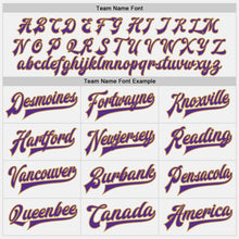 Laden Sie das Bild in den Galerie-Viewer, Custom White Purple-Old Gold Bomber Full-Snap Varsity Letterman Two Tone Jacket

