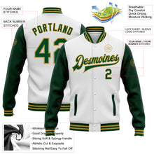 Laden Sie das Bild in den Galerie-Viewer, Custom White Green-Old Gold Bomber Full-Snap Varsity Letterman Two Tone Jacket
