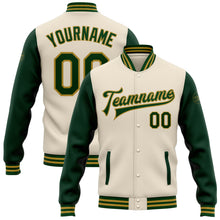 Laden Sie das Bild in den Galerie-Viewer, Custom Cream Green-Old Gold Bomber Full-Snap Varsity Letterman Two Tone Jacket
