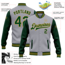 Laden Sie das Bild in den Galerie-Viewer, Custom Gray Green-Old Gold Bomber Full-Snap Varsity Letterman Two Tone Jacket
