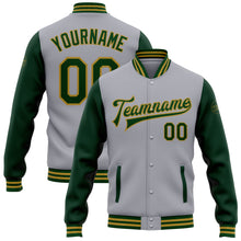 Laden Sie das Bild in den Galerie-Viewer, Custom Gray Green-Old Gold Bomber Full-Snap Varsity Letterman Two Tone Jacket
