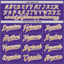 Laden Sie das Bild in den Galerie-Viewer, Custom Purple Old Gold-White Bomber Full-Snap Varsity Letterman Two Tone Jacket

