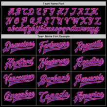 Laden Sie das Bild in den Galerie-Viewer, Custom Black Purple-Pink Bomber Full-Snap Varsity Letterman Jacket
