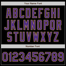 Laden Sie das Bild in den Galerie-Viewer, Custom Black Purple-Old Gold Bomber Full-Snap Varsity Letterman Jacket
