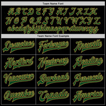 Laden Sie das Bild in den Galerie-Viewer, Custom Black Green-Old Gold Bomber Full-Snap Varsity Letterman Jacket
